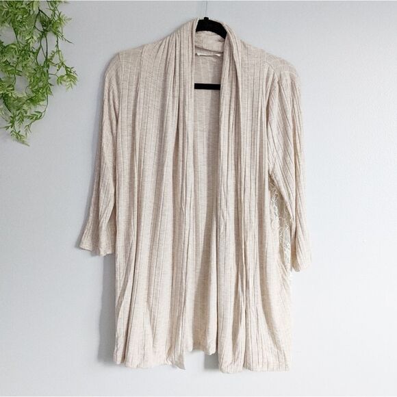 (August Mist) Tan Open Cardigan Lace Sides Small - Picture 1 of 8